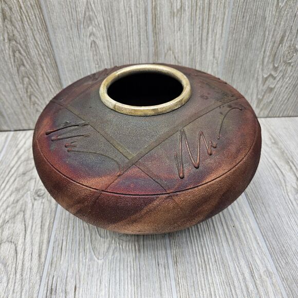 R. Kevin Kelley Signed Raku Studio Pottery Pot Vase Southwest Native Iridescent - Picture 6 of 14